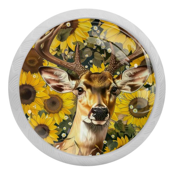 PhooArto Sunflower and Deer Pattern 4 PCS Crystal Glass Cabinet Knobs, Drawer Kitchen Cabinets Dresser Cupboard Wardrobe Pulls Handle - Glowing in the Dark