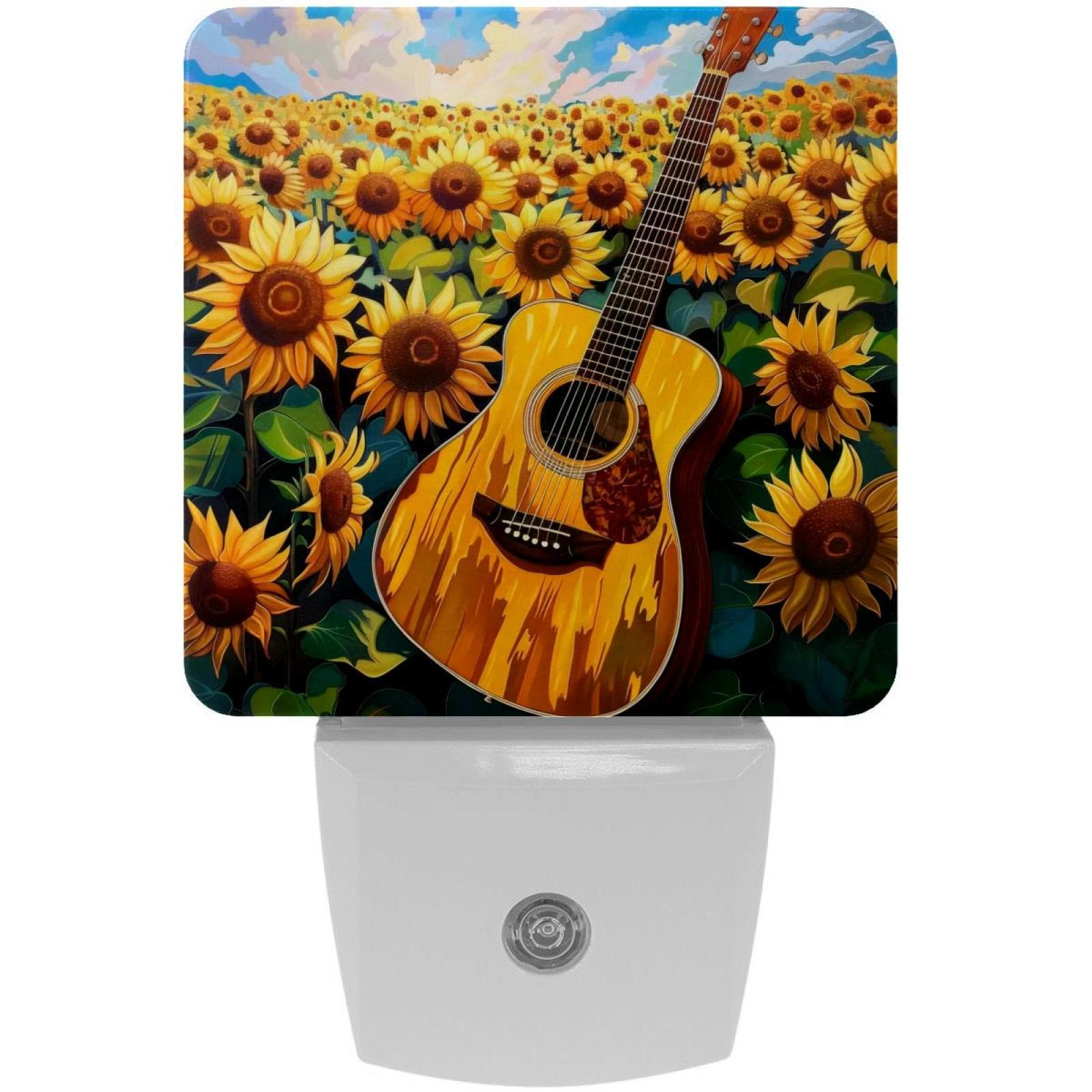 PhooArto Sunflower Field and Guitar Pattern Plug in LED Night Light Auto Sensor Dusk to Dawn Decorative Night for Bedroom, Bathroom, Kitchen, Hallway, Stairs, Baby's Room, Energy Saving
