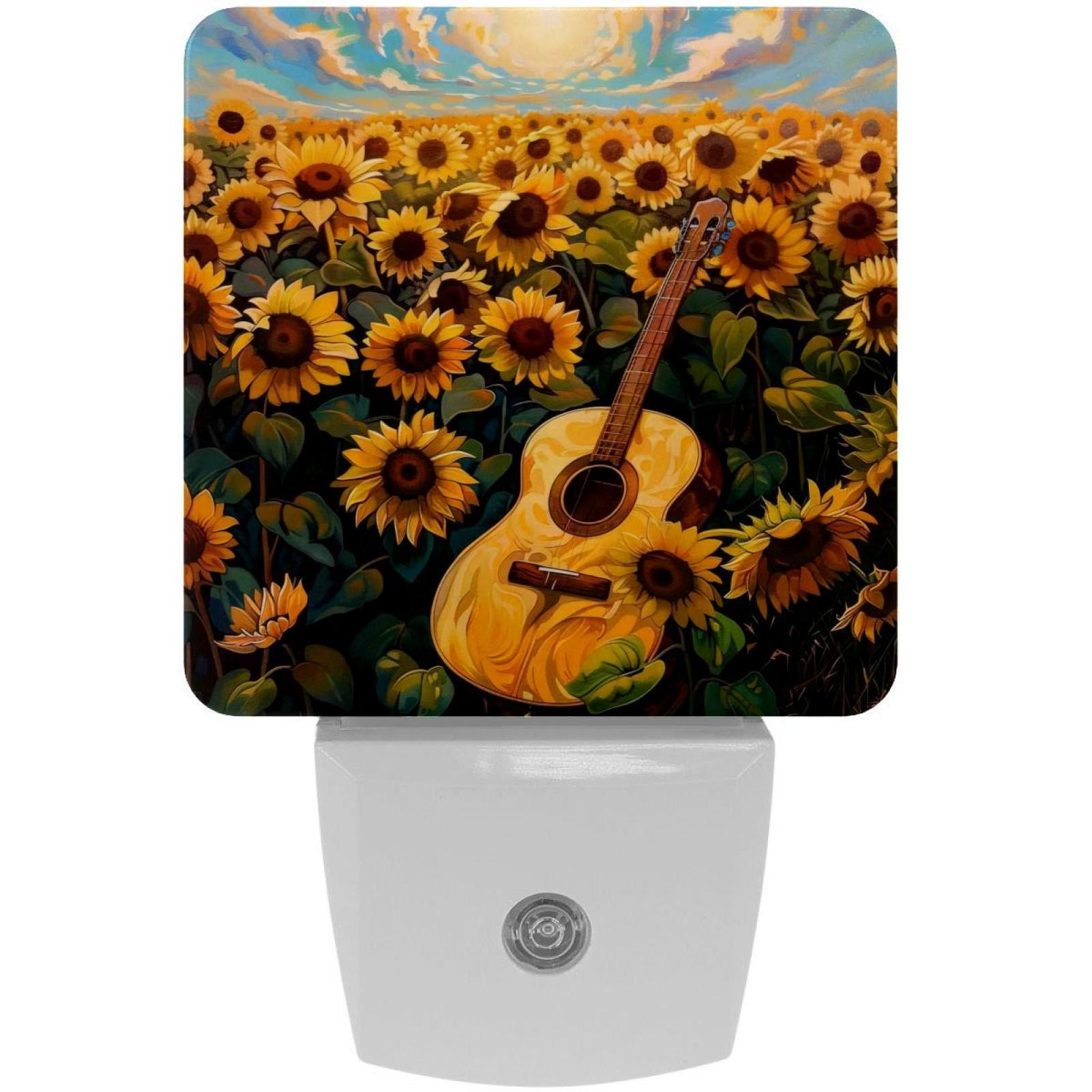 PhooArto Sunflower Field Guitar Plug in LED Night Light Auto Sensor Dusk to Dawn Decorative Night for Bedroom, Bathroom, Kitchen, Hallway, Stairs, Baby's Room, Energy Saving