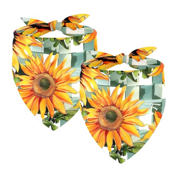 PhooArto Sunflower Geometry Pattern Dog Bandanas, 2 Pack Soft Washable Pet Scarf Triangle for Large Dogs Puppies and Cats