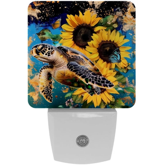 PhooArto Sunflower Sea Turtle Painting Plug in LED Night Light Auto Sensor Dusk to Dawn Decorative Night for Bedroom, Bathroom, Kitchen, Hallway, Stairs, Baby's Room, Energy Saving
