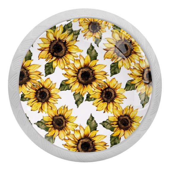 PhooArto Sunflower in White Background 4 PCS Crystal Glass Cabinet Knobs, Drawer Kitchen Cabinets Dresser Cupboard Wardrobe Pulls Handle - Glowing in the Dark