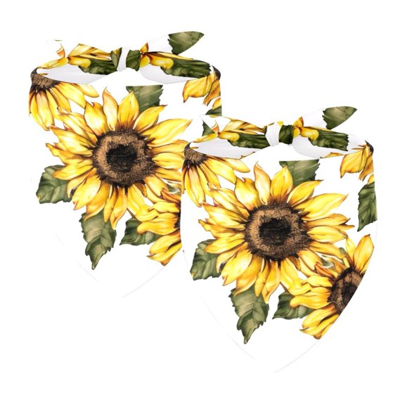 PhooArto Sunflower in White Background Dog Bandanas, 2 Pack Soft Washable Pet Scarf Triangle for Large Dogs Puppies and Cats