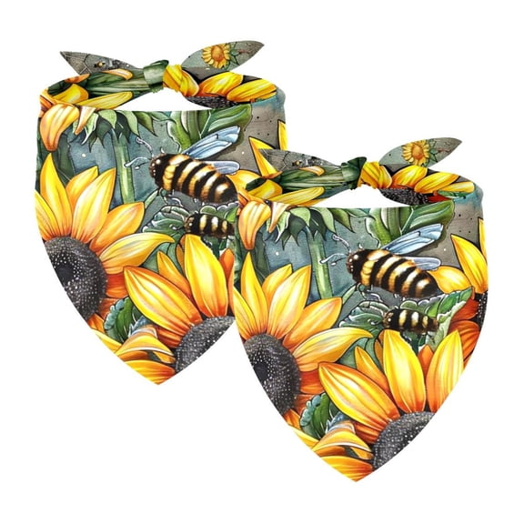 PhooArto Sunflowers Bee Butterfly Dog Bandanas, 2 Pack Soft Washable Pet Scarf Triangle for Large Dogs Puppies and Cats