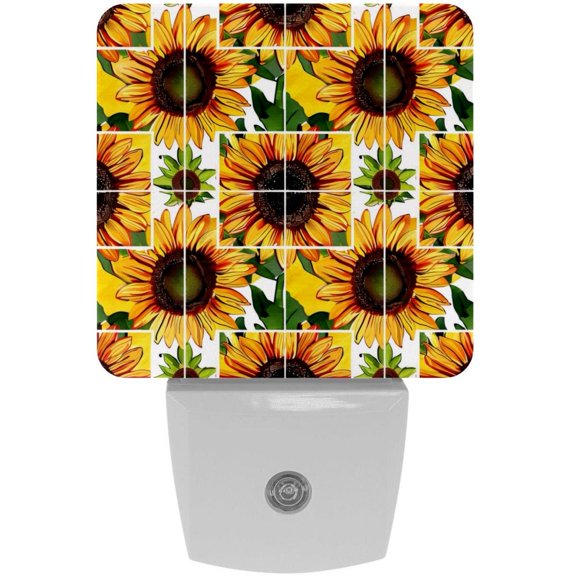 PhooArto Sunflowers Geometry Pattern Plug in LED Night Light Auto Sensor Dusk to Dawn Decorative Night for Bedroom, Bathroom, Kitchen, Hallway, Stairs, Baby's Room, Energy Saving
