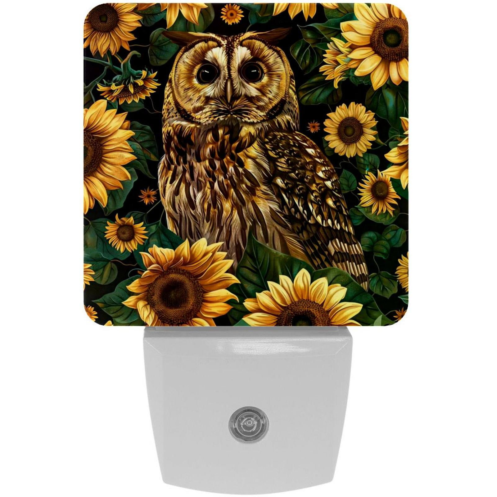 PhooArto Sunflowers Owls Plug in LED Night Light Auto Sensor Dusk to Dawn Decorative Night for Bedroom, Bathroom, Kitchen, Hallway, Stairs, Baby's Room, Energy Saving