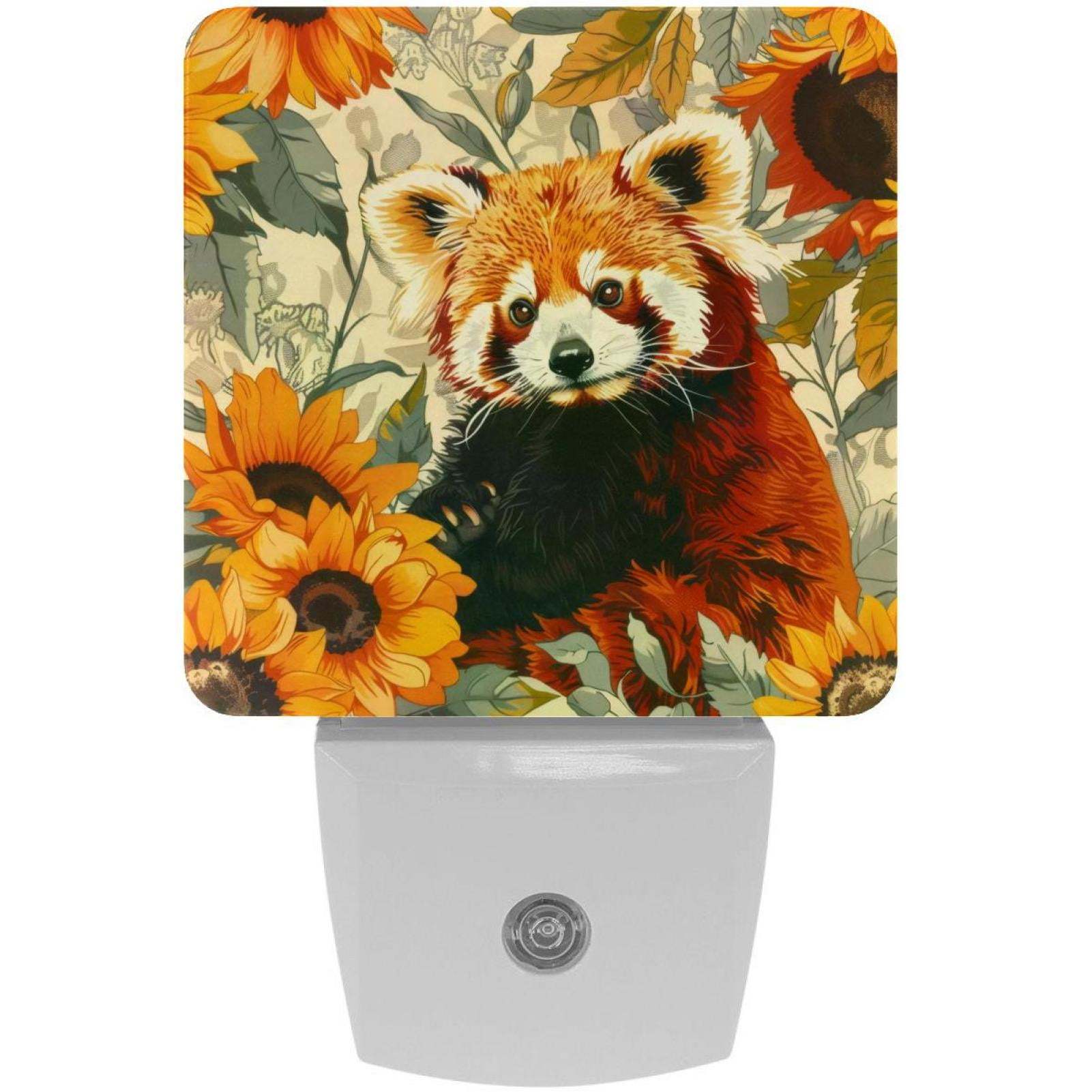 PhooArto Sunflowers and Red Panda Plug in LED Night Light Auto Sensor Dusk to Dawn Decorative Night for Bedroom, Bathroom, Kitchen, Hallway, Stairs, Baby's Room, Energy Saving