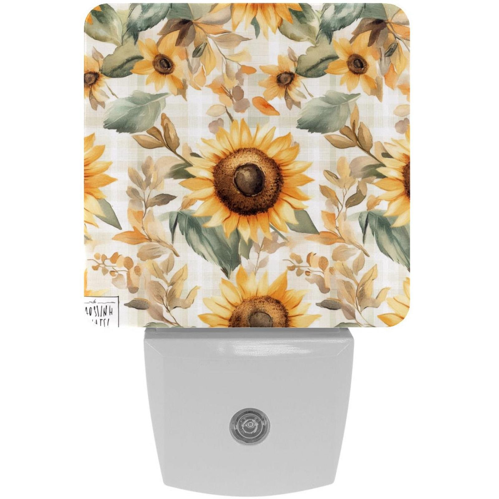 PhooArto Sunflowers Retro Pattern Plug in LED Night Light Auto Sensor Dusk to Dawn Decorative Night for Bedroom, Bathroom, Kitchen, Hallway, Stairs, Baby's Room, Energy Saving