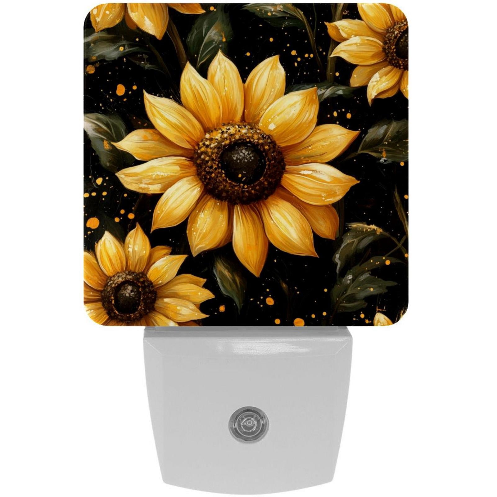 PhooArto Sunflowers Splash Patterns Plug in LED Night Light Auto Sensor Dusk to Dawn Decorative Night for Bedroom, Bathroom, Kitchen, Hallway, Stairs, Baby's Room, Energy Saving