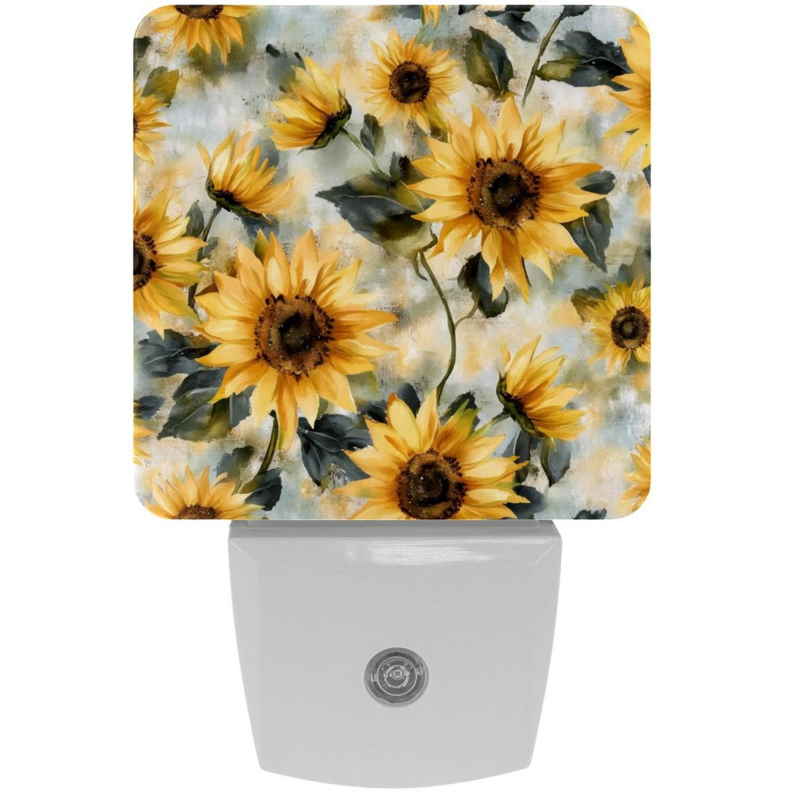 PhooArto Sunflowers Vintage Pattern Plug in LED Night Light Auto Sensor Dusk to Dawn Decorative Night for Bedroom, Bathroom, Kitchen, Hallway, Stairs, Baby's Room, Energy Saving