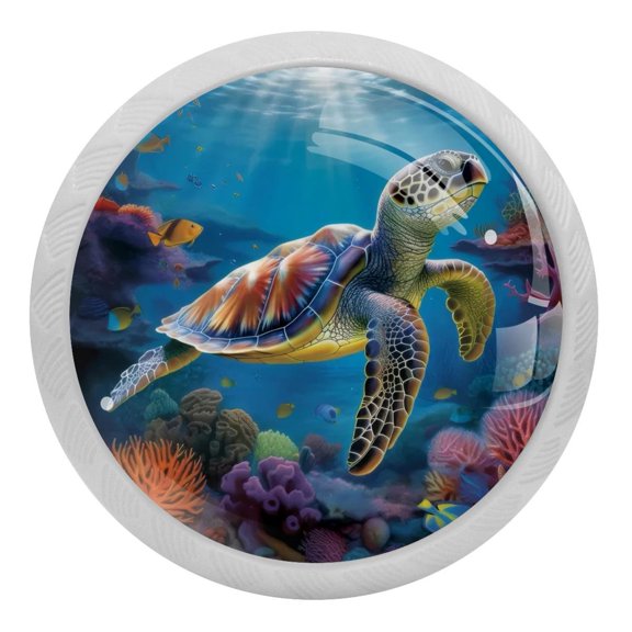 PhooArto Sunlight Shines Sea Turtle 4 PCS Crystal Glass Cabinet Knobs, Drawer Kitchen Cabinets Dresser Cupboard Wardrobe Pulls Handle - Glowing in the Dark