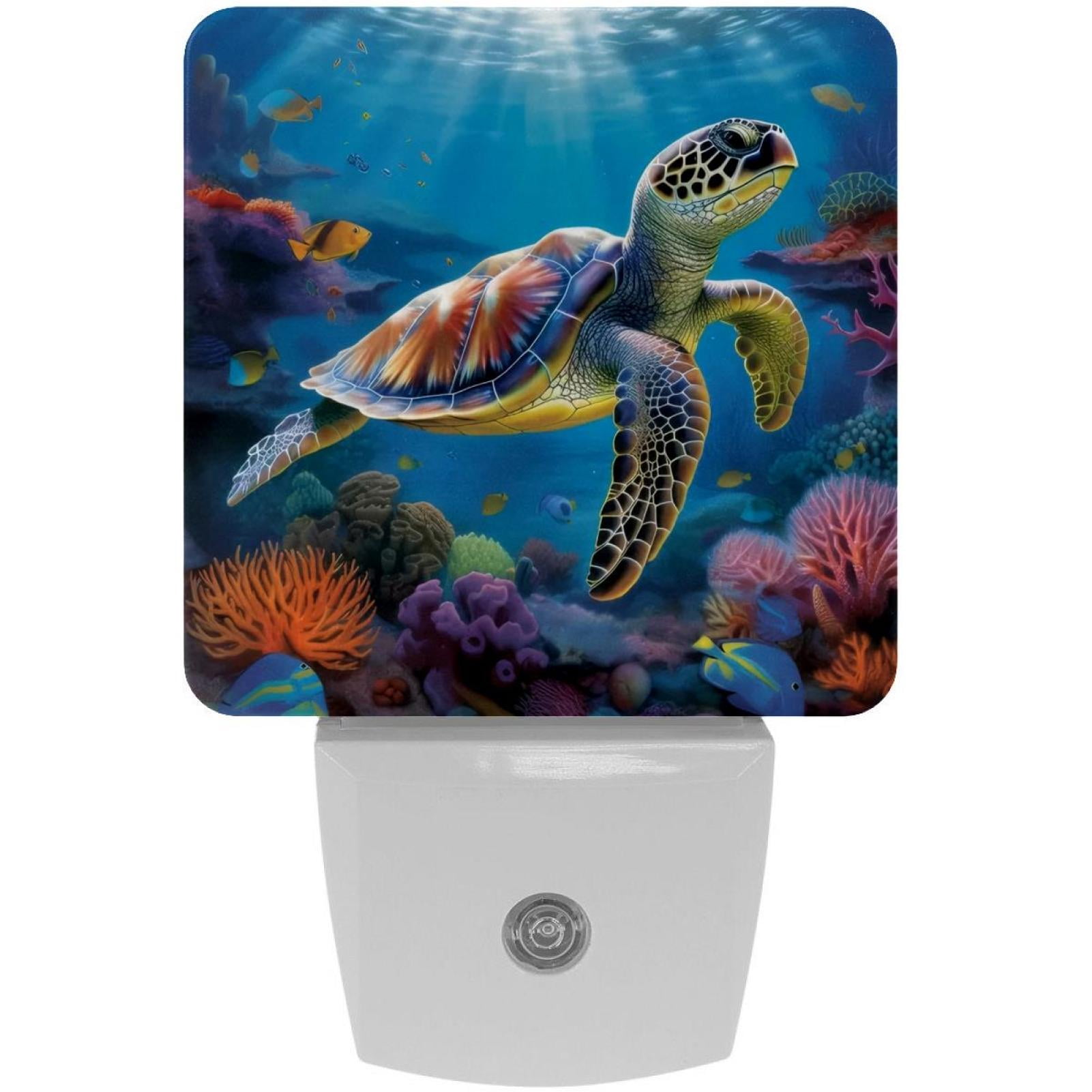 PhooArto Sunlight Shines Sea Turtle Plug in LED Night Light Auto Sensor Dusk to Dawn Decorative Night for Bedroom, Bathroom, Kitchen, Hallway, Stairs, Baby's Room, Energy Saving
