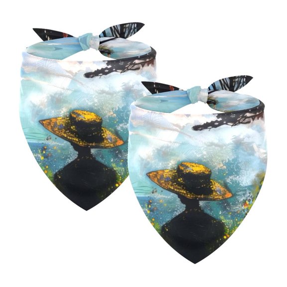 PhooArto Sunrise Oil Painting Dog Bandanas, 2 Pack Soft Washable Pet Scarf Triangle for Large Dogs Puppies and Cats