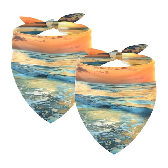 PhooArto Sunset Beach Dog Bandanas, 2 Pack Soft Washable Pet Scarf Triangle for Large Dogs Puppies and Cats