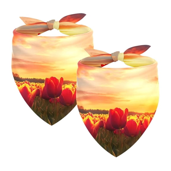 PhooArto Sunset Tulip Field Dog Bandanas, 2 Pack Soft Washable Pet Scarf Triangle for Large Dogs Puppies and Cats