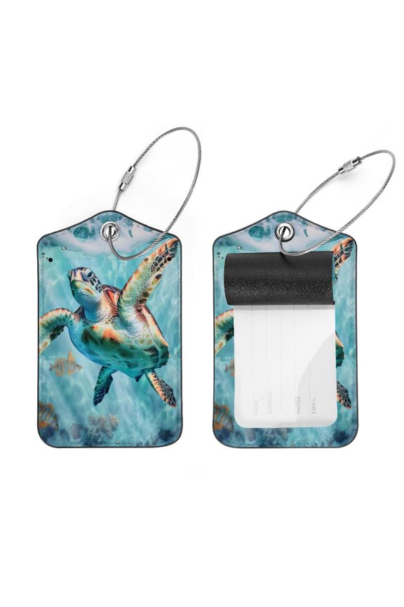Swim Sea Turtle Underwater Luggage Tags with Stainless Steel Loop, 2 Pack Luggage Tag Holders for Travel Luggage Baggage Identifier