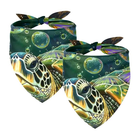 PhooArto Swimming Sea Turtle Bubble Dog Bandanas, 2 Pack Soft Washable Pet Scarf Triangle for Large Dogs Puppies and Cats