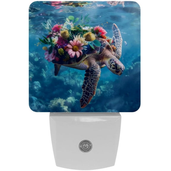 PhooArto Swimming Sea Turtle Flowers Plug in LED Night Light Auto Sensor Dusk to Dawn Decorative Night for Bedroom, Bathroom, Kitchen, Hallway, Stairs, Baby's Room, Energy Saving