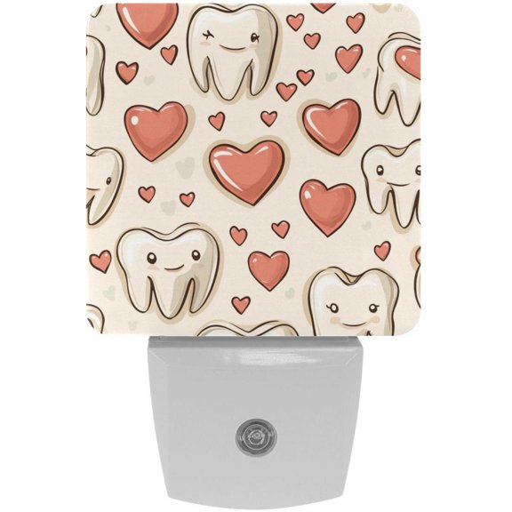 PhooArto Teeth Love Heart Pattern Plug in LED Night Light Auto Sensor Dusk to Dawn Decorative Night for Bedroom, Bathroom, Kitchen, Hallway, Stairs, Baby's Room, Energy Saving