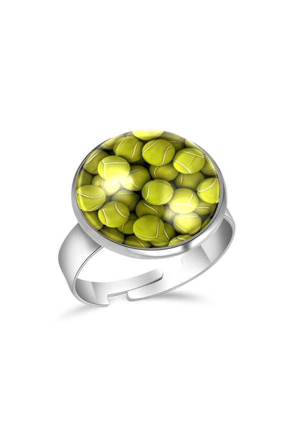 Tennis Ball Pattern Stainless Steel Rings for Women, Open Adjustable Ring Promise Ring Jewelry Gifts