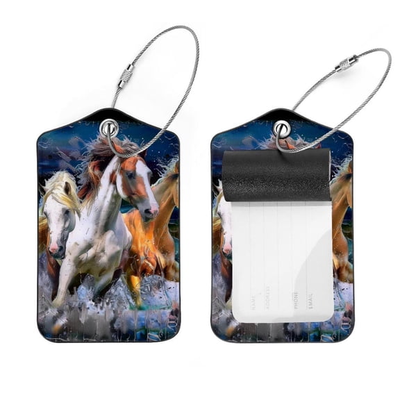 PhooArto Three Running Horses Luggage Tags with Stainless Steel Loop, 2 Pack Luggage Tag Holders for Travel Luggage Baggage Identifier