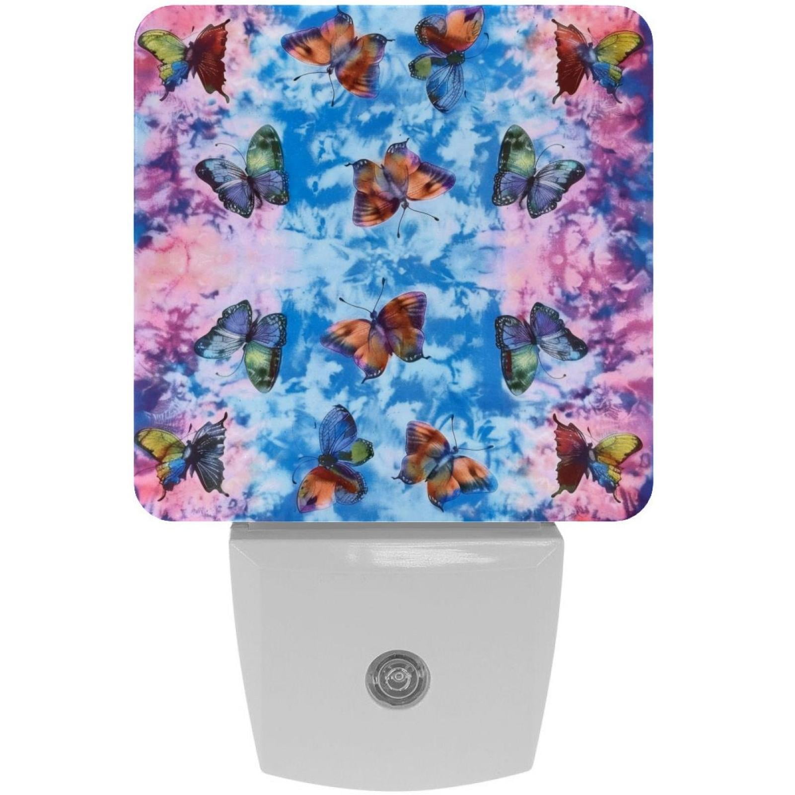 PhooArto Tie Dye Butterflies Plug in LED Night Light Auto Sensor Dusk to Dawn Decorative Night for Bedroom, Bathroom, Kitchen, Hallway, Stairs, Baby's Room, Energy Saving