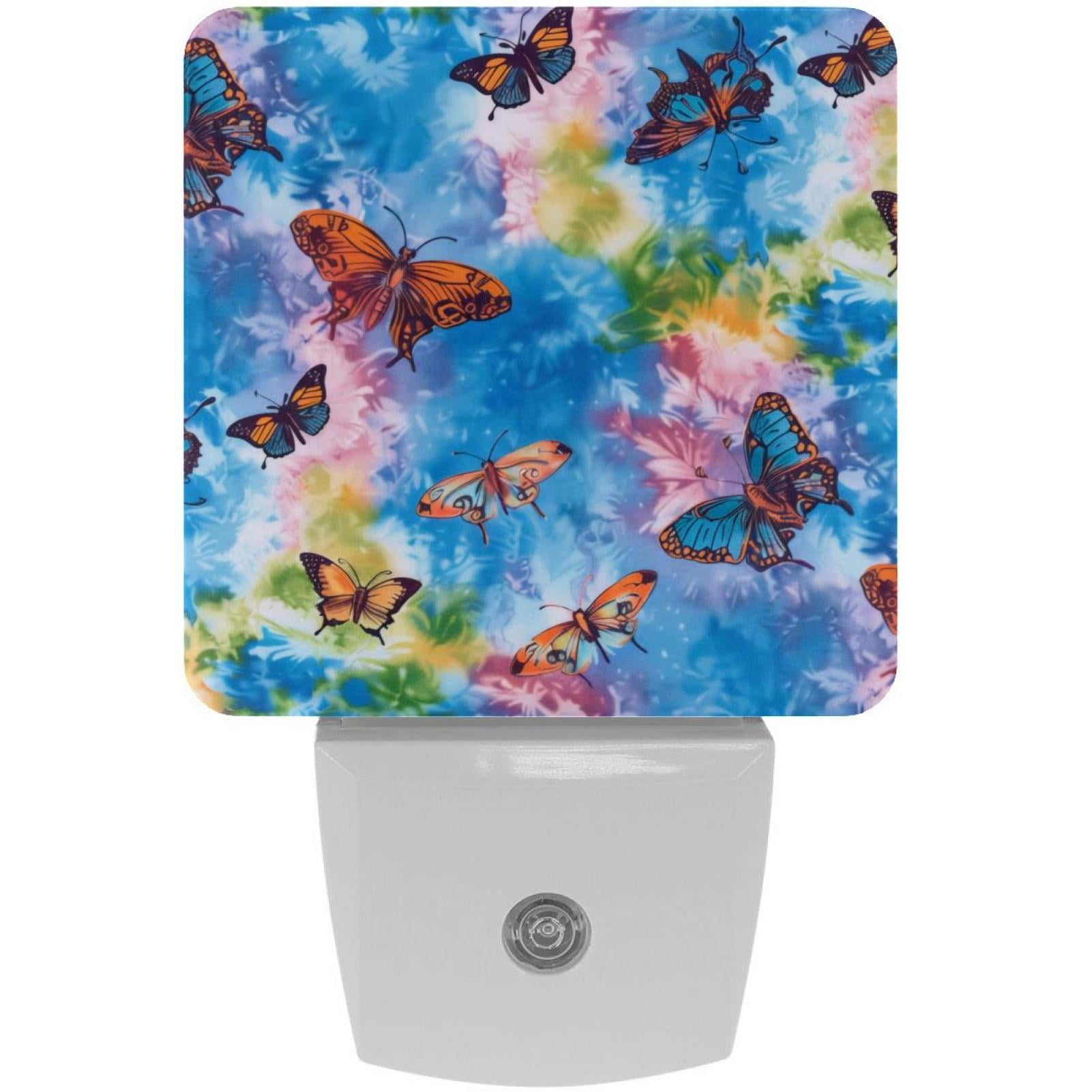 PhooArto Tie Dye Butterfly Pattern Plug in LED Night Light Auto Sensor Dusk to Dawn Decorative Night for Bedroom, Bathroom, Kitchen, Hallway, Stairs, Baby's Room, Energy Saving