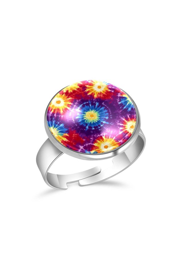 Tie Dye Circle Pattern Stainless Steel Rings for Women, Open Adjustable Ring Promise Ring Jewelry Gifts