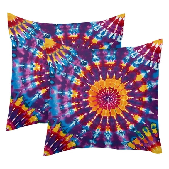 PhooArto Tie Dye Circles Colorful Pattern Set of 2 Throw Pillow Covers Cases - 16" x 16" Square Decorative Cushion Covers for Sofa Couch Bed Home Decoration