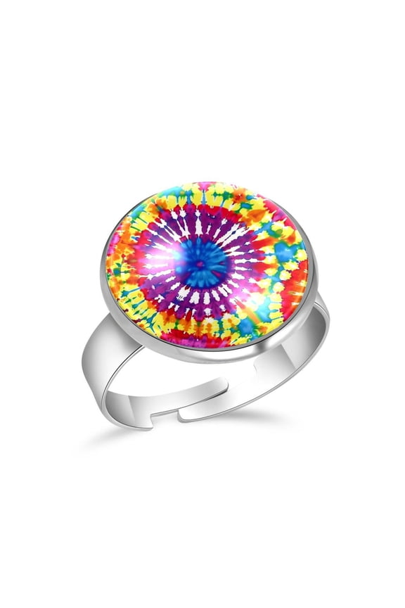 Tie Dye Circles Pattern Stainless Steel Rings for Women, Open Adjustable Ring Promise Ring Jewelry Gifts