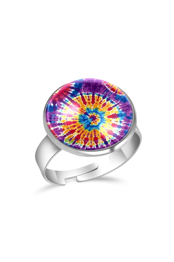 Tie Dye Circles Patterns Stainless Steel Rings for Women, Open Adjustable Ring Promise Ring Jewelry Gifts