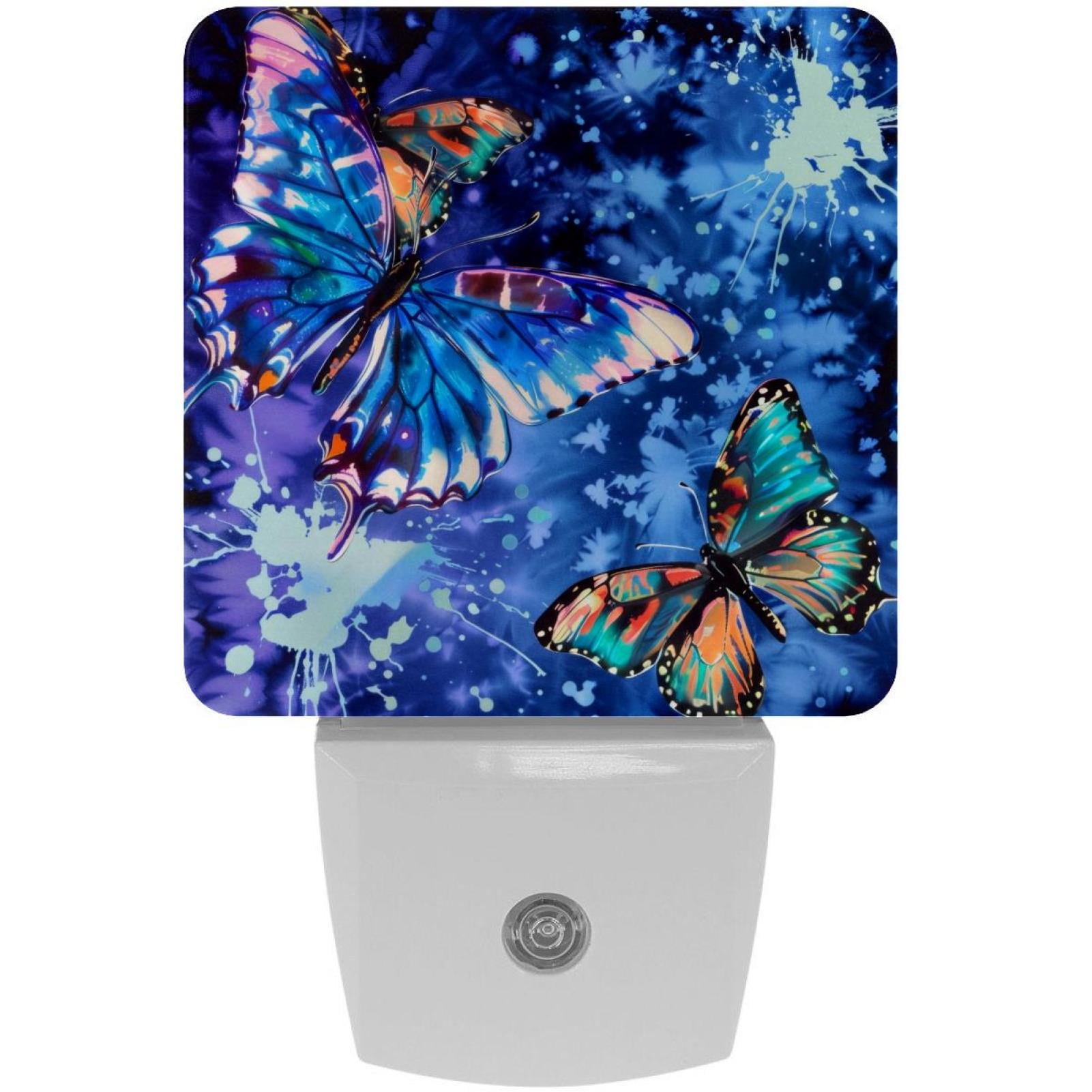 PhooArto Tie Dye Color Butterflies Plug in LED Night Light Auto Sensor Dusk to Dawn Decorative Night for Bedroom, Bathroom, Kitchen, Hallway, Stairs, Baby's Room, Energy Saving