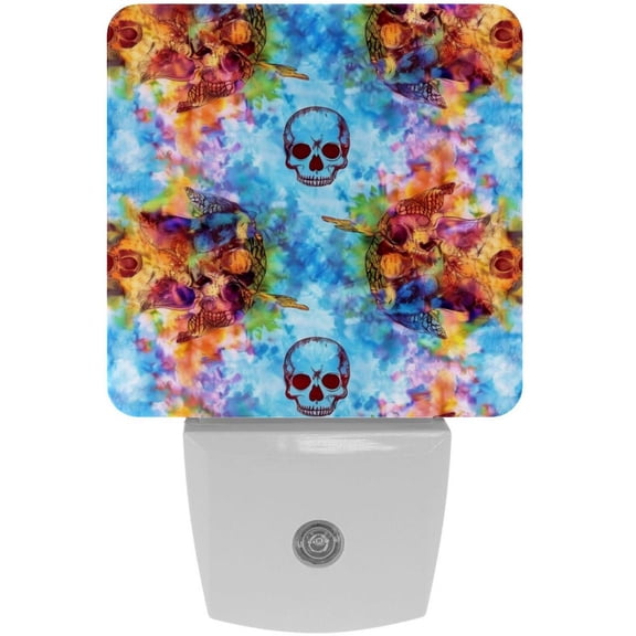 PhooArto Tie Dye Skulls Plug in LED Night Light Auto Sensor Dusk to Dawn Decorative Night for Bedroom, Bathroom, Kitchen, Hallway, Stairs, Baby's Room, Energy Saving