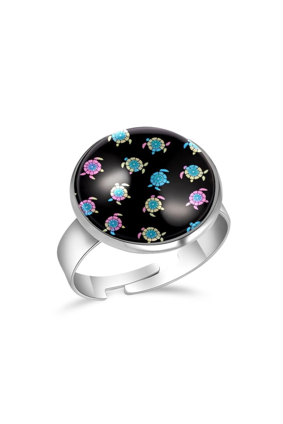 Tie Dye Turtle Pattern Stainless Steel Rings for Women, Open Adjustable Ring Promise Ring Jewelry Gifts