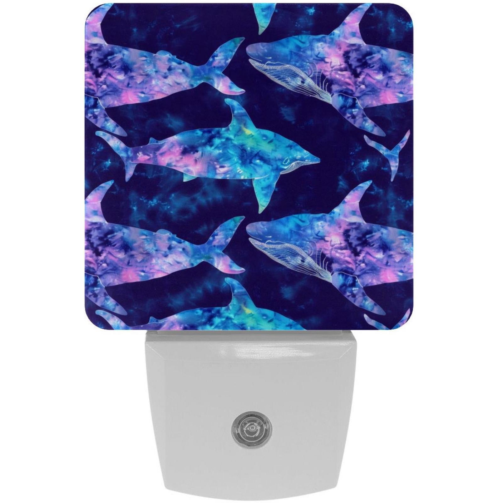 PhooArto Tie Dye Whale Pattern Plug in LED Night Light Auto Sensor Dusk to Dawn Decorative Night for Bedroom, Bathroom, Kitchen, Hallway, Stairs, Baby's Room, Energy Saving