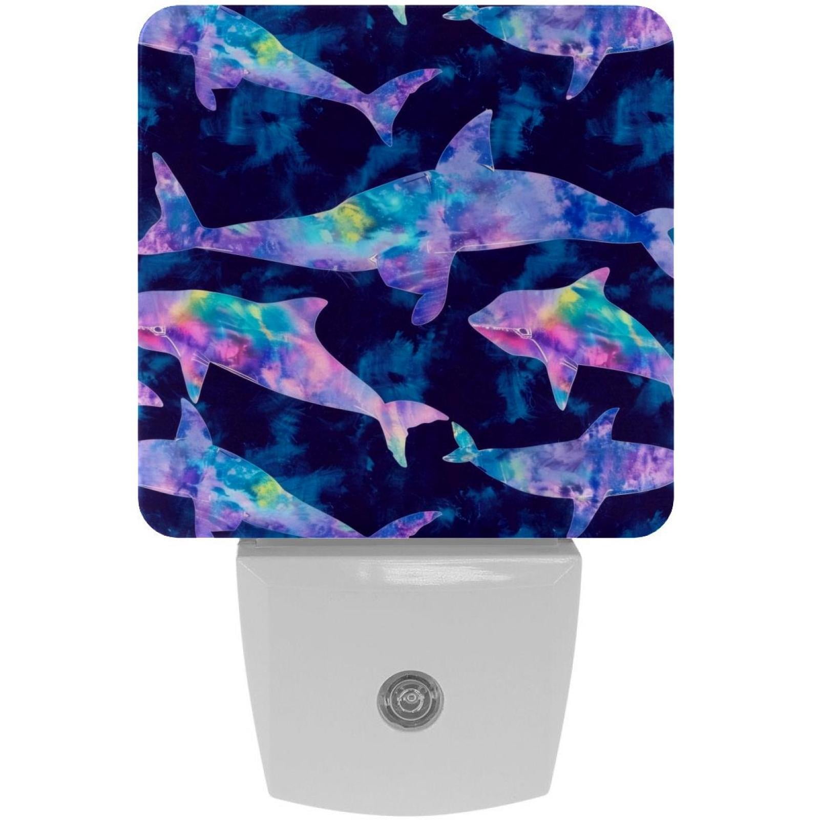 PhooArto Tie Dye Whale and Shark Pattern Plug in LED Night Light Auto Sensor Dusk to Dawn Decorative Night for Bedroom, Bathroom, Kitchen, Hallway, Stairs, Baby's Room, Energy Saving