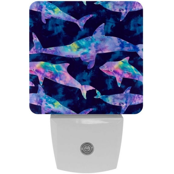 PhooArto Tie Dye Whale and Shark Pattern Plug in LED Night Light Auto Sensor Dusk to Dawn Decorative Night for Bedroom, Bathroom, Kitchen, Hallway, Stairs, Baby's Room, Energy Saving