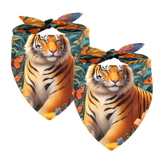 PhooArto Tiger Among Sunflower Butterfly Dog Bandanas, 2 Pack Soft Washable Pet Scarf Triangle for Large Dogs Puppies and Cats