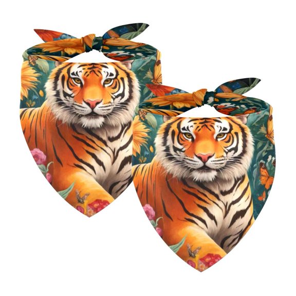 PhooArto Tiger Sunflower Butterflies Dog Bandanas, 2 Pack Soft Washable Pet Scarf Triangle for Large Dogs Puppies and Cats