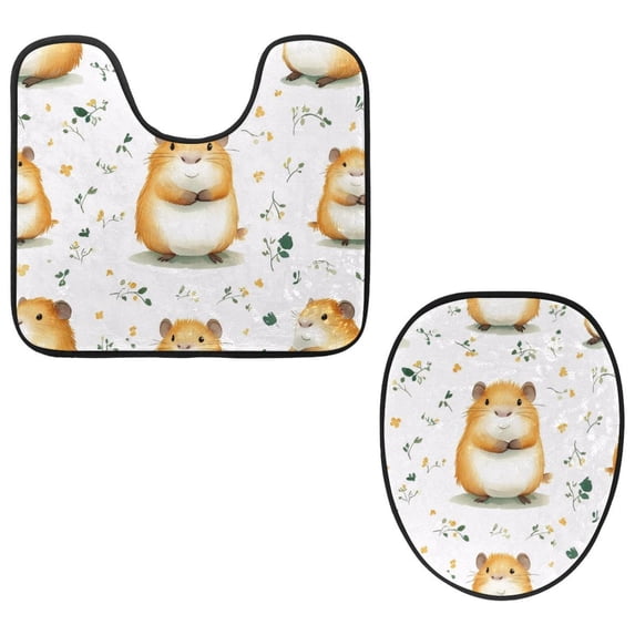 PhooArto Toilet Lid Cover and U-Shaped Toilet Floor Mat Set of 2 Pieces, Capybara Cartoon Pattern Toilet Mat Set, Machine Washable Seat Covers Non-Slip Absorbent Rugs
