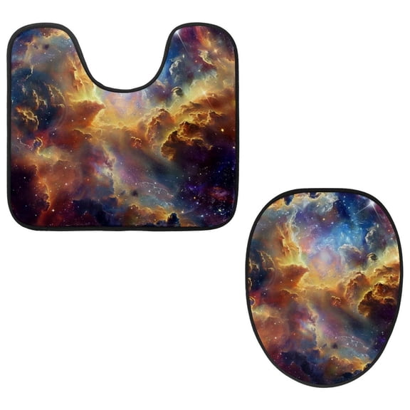 PhooArto Toilet Lid Cover and U-Shaped Toilet Floor Mat Set of 2 Pieces, Cosmic Galaxy Shining Stars Toilet Mat Set, Machine Washable Seat Covers Non-Slip Absorbent Rugs