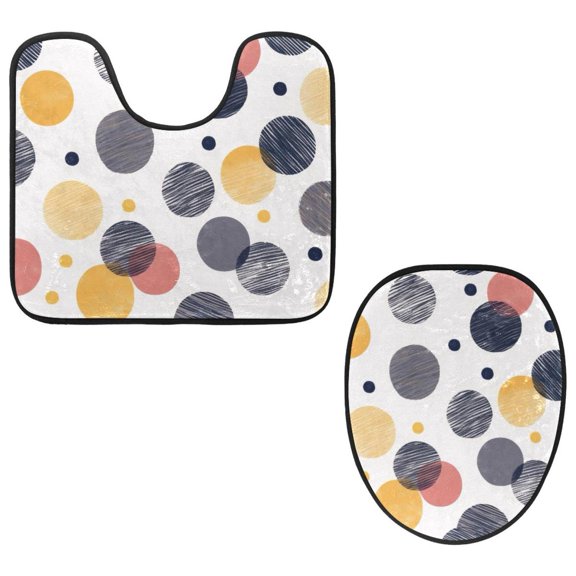 PhooArto Toilet Lid Cover and U-Shaped Toilet Floor Mat Set of 2 Pieces, Dot Colorful Pattern Toilet Mat Set, Machine Washable Seat Covers Non-Slip Absorbent Rugs