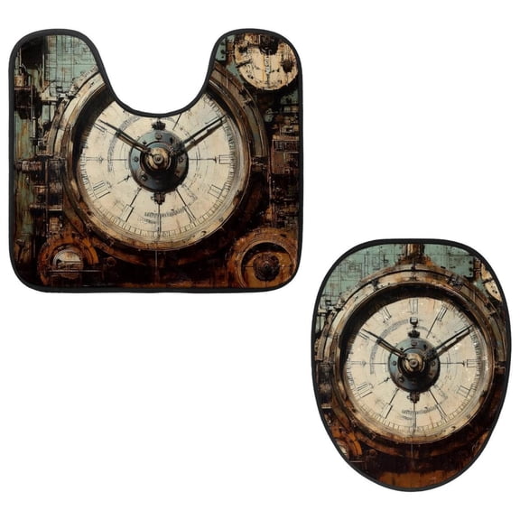 PhooArto Toilet Lid Cover and U-Shaped Toilet Floor Mat Set of 2 Pieces, Machine Wooden Toilet Mat Set, Machine Washable Seat Covers Non-Slip Absorbent Rugs