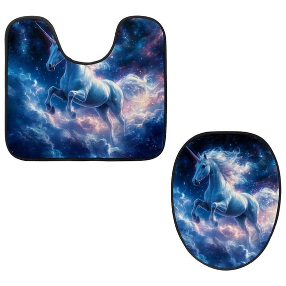 PhooArto Toilet Lid Cover and U-Shaped Toilet Floor Mat Set of 2 Pieces, Magic Unicorn Galaxy Toilet Mat Set, Machine Washable Seat Covers Non-Slip Absorbent Rugs
