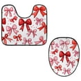 thumbnail image 1 of PhooArto Toilet Lid Cover and U-Shaped Toilet Floor Mat Set of 2 Pieces, Pink Bows Pattern Toilet Mat Set, Machine Washable Seat Covers Non-Slip Absorbent Rugs, 1 of 6