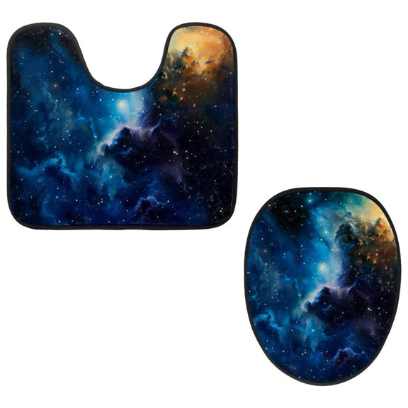 PhooArto Toilet Lid Cover and U-Shaped Toilet Floor Mat Set of 2 Pieces, Space Galaxy Constellation Toilet Mat Set, Machine Washable Seat Covers Non-Slip Absorbent Rugs