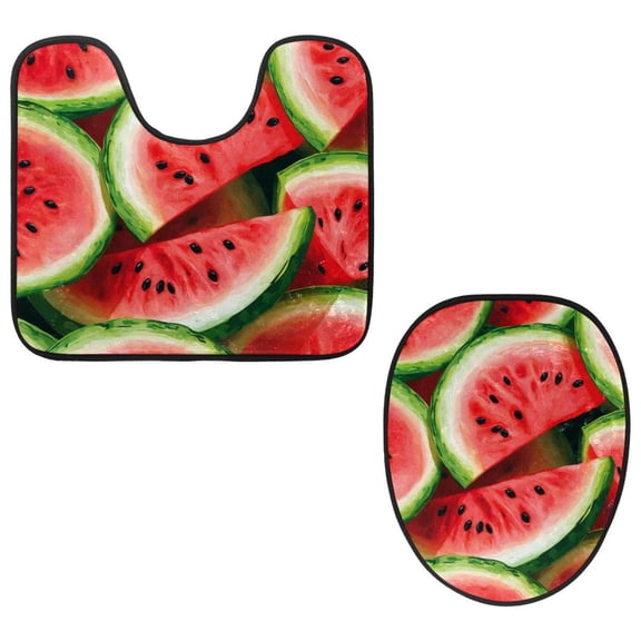 PhooArto Toilet Lid Cover and U-Shaped Toilet Floor Mat Set of 2 Pieces, Watermelon Pattern Toilet Mat Set, Machine Washable Seat Covers Non-Slip Absorbent Rugs