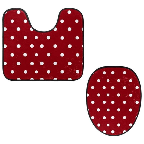 PhooArto Toilet Lid Cover and U-Shaped Toilet Floor Mat Set of 2 Pieces, White Polka Dots Patterns Toilet Mat Set, Machine Washable Seat Covers Non-Slip Absorbent Rugs