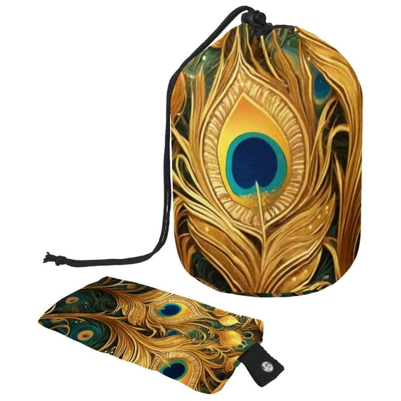 PhooArto Travel Cosmetic Bags Barrel Makeup Bag, Multifunctional Toiletry Bucket Bags Round Organizer Storage Pocket, Beautiful Peacock Feather Pattern