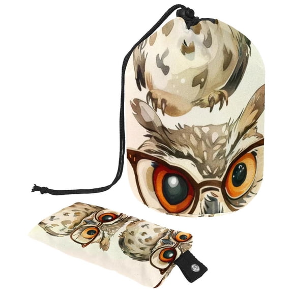 PhooArto Travel Cosmetic Bags Barrel Makeup Bag, Multifunctional Toiletry Bucket Bags Round Organizer Storage Pocket, Cartoon Owl with Glasses